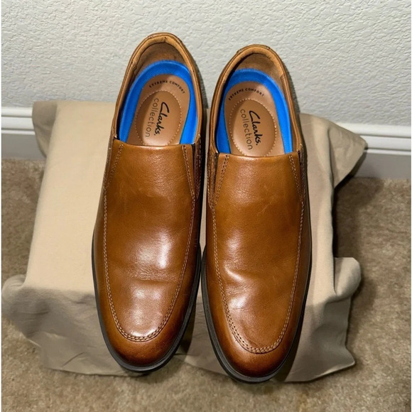 CLARKS Men’s Whiddon Step Dark Tan
Leather Slip-on Loafer 9.5M main image 8
